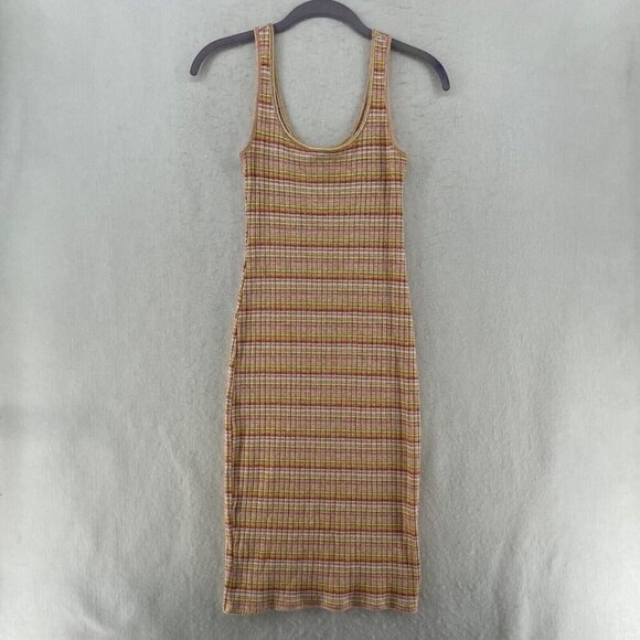 Forever 21 Dress Women's Sz M Yellow Red Striped Ribbed Knit Sleeveless Bodycon - Picture 2 of 10